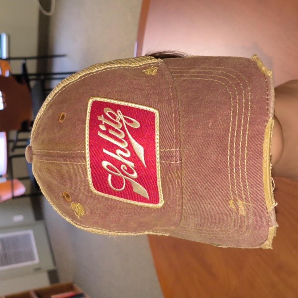 Schlitz Beer Stitched Patch Distressed Burgundy T… - image 1